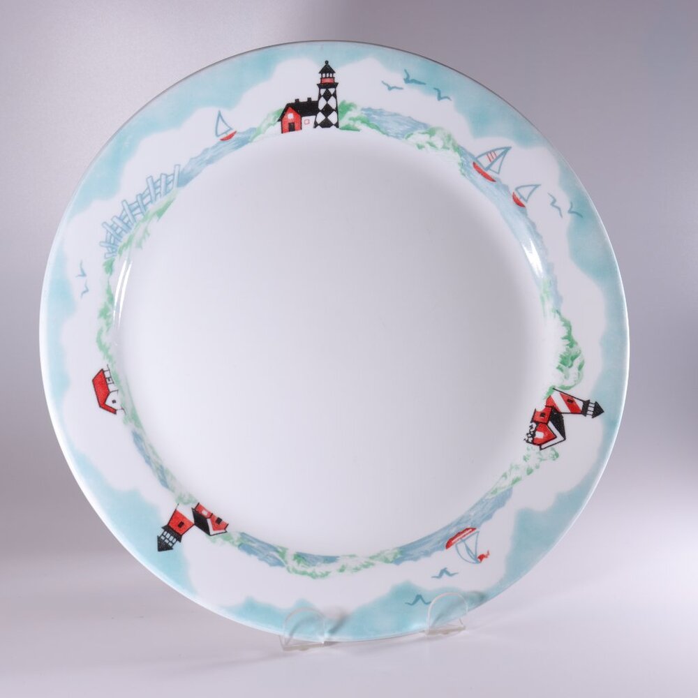 Corelle Outer Banks Dinner Plates Set Of 6 Lighthouse Sail Boats Ocean 10.25"